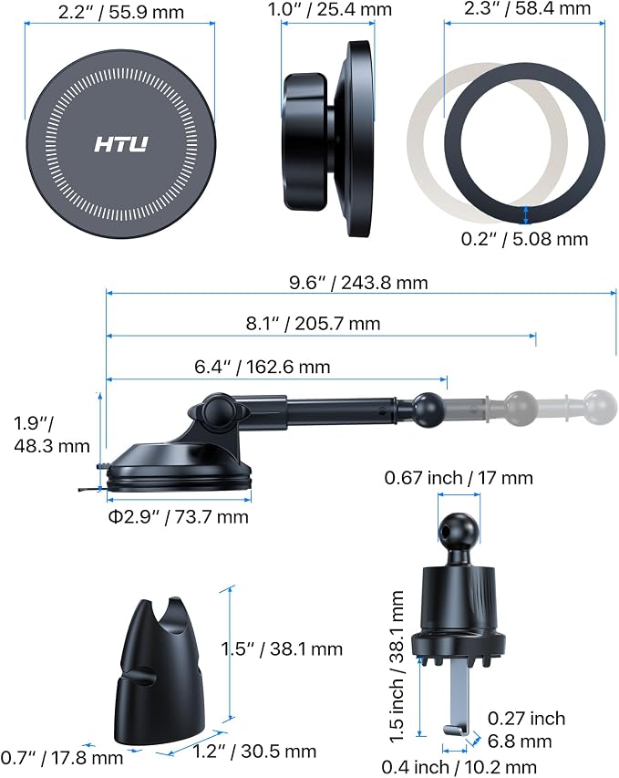HTU 2026 Upgraded for Magsafe Car Mount [80LBS Strongest Suction & Military-Grade] Powerful Magnetic Cell Phone Holder for Car Dashboard Windshield for iPhone 17 16 15 14 Pro Max Mini (Dark Grey)