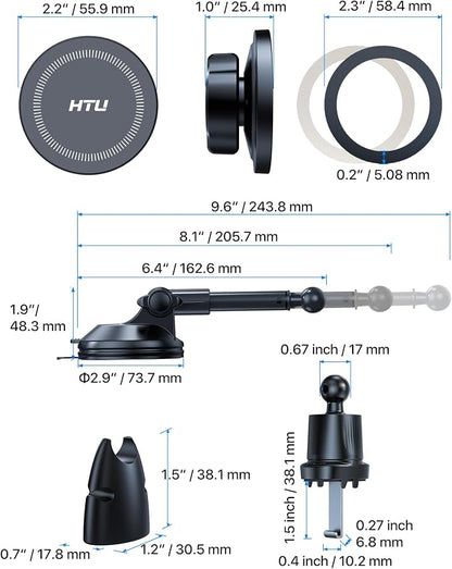 HTU 2026 Upgraded for Magsafe Car Mount [80LBS Strongest Suction & Military-Grade] Powerful Magnetic Cell Phone Holder for Car Dashboard Windshield for iPhone 17 16 15 14 Pro Max Mini (Dark Grey)