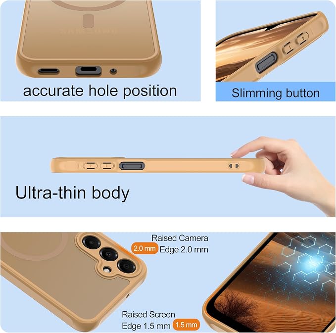 for Galaxy A16 5G Phone Case: Compatible for Samsung A16 5G Case [magsafe Fit] with 2PC Tempered Glass Screen Protector,Frosted Translucent Soft-Touch Skin & Military-Grade Protection for A 16,Gold