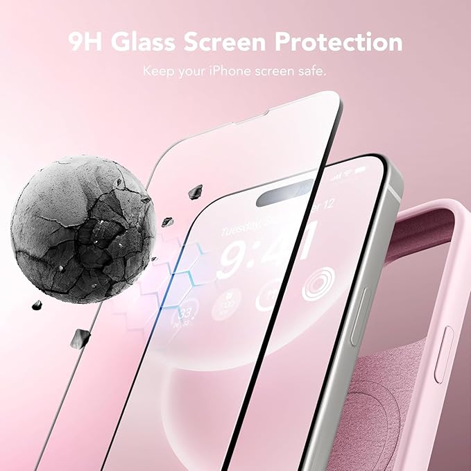 GONEZ Magnetic for iPhone 15 Pro Case, Compatible with MagSafe, [Screen Protector + Camera Lens Protector], Silicone Shockproof Anti-Scratch Protective Phone Case 6.1 inch, Chalk Pink