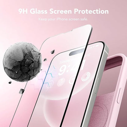 GONEZ Magnetic for iPhone 15 Pro Case, Compatible with MagSafe, [Screen Protector + Camera Lens Protector], Silicone Shockproof Anti-Scratch Protective Phone Case 6.1 inch, Chalk Pink