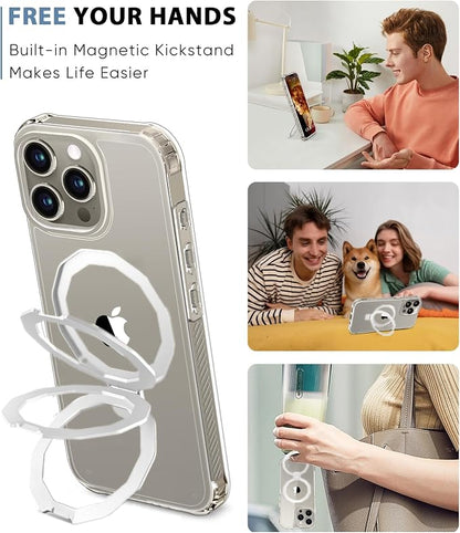 for iPhone 15 Pro Max Case, with Screen Protector + Camera Lens Protector, Built-in Seamless Stand, [Compatible with MagSafe] Protective Shockproof Phone Case, Cover iPhone 15 ProMax - Clear