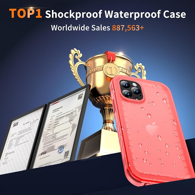 Cozycase Waterproof Case for iPhone 11 Pro Max, Shockproof Full-Body Rugged Bumper Sealed Case with Built-in Screen Protector for iPhone 11 Pro Max 6.5 inch 2019-Pink