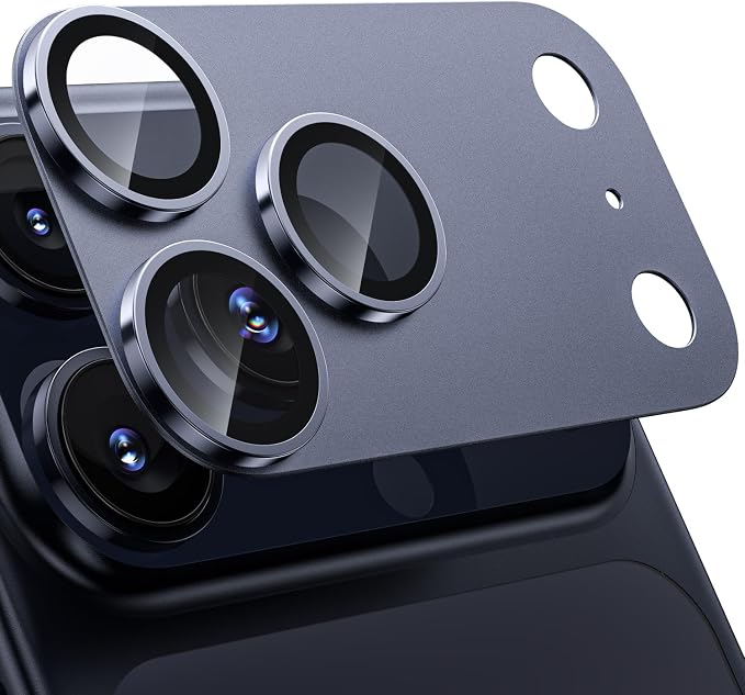WSKEN for iPhone 17 Pro Camera Lens Protector - [Military Grade Shatterproof] [Strong Adhesion] Metal Aluminum Alloy Tempered Glass Camera Screen Protector, Blue Titanium