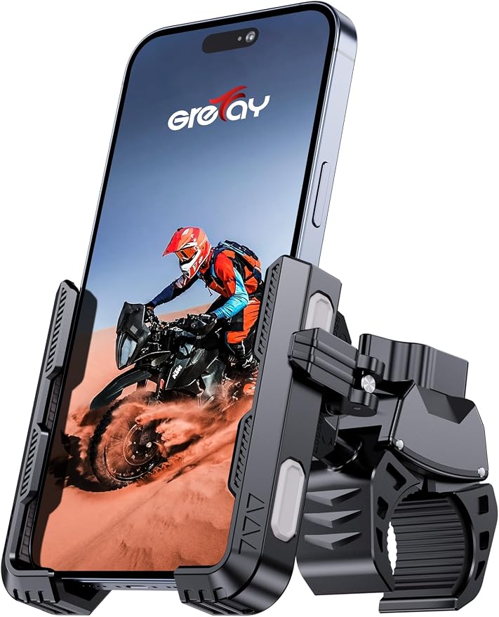 Bike Phone Mount for Electric, Mountain, Scooter, and Dirt Bikes [Camera Friendly] [1s Lock] Universal 360° Bicycle Handlebar Holder for iPhone 15/14/13 Samsung S23/S22 4.5-7" Smartphone (Grey)