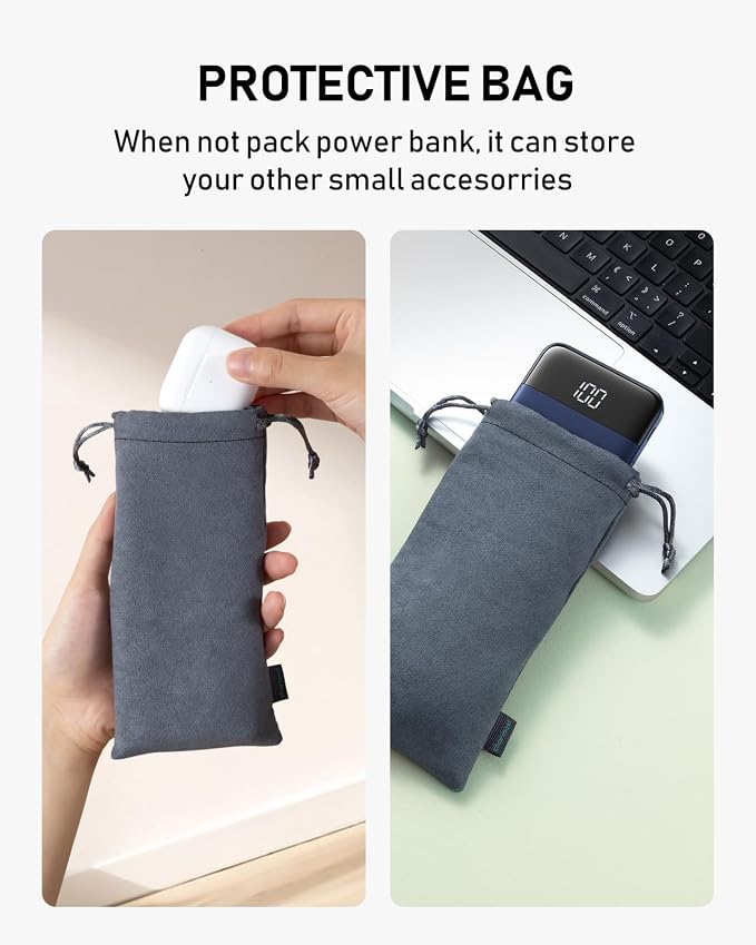 charmast Portable Charger with Built in Cables, 10000mAh Slim Power Bank, 15W USB C in&Out Port High Speed Charging External Charger, Battery Pack Compatible with iPhone 16 15 13 Samsung Google iPad