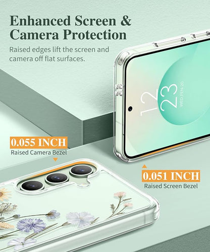 GVIEWIN for Samsung Galaxy S25 Case, Clear Floral Slim Shockproof Protective Women Phone Case, Non-Yellowing, with Screen Protector & Camera Lens Protector for Galaxy S25 6.2", Vibrant Spring
