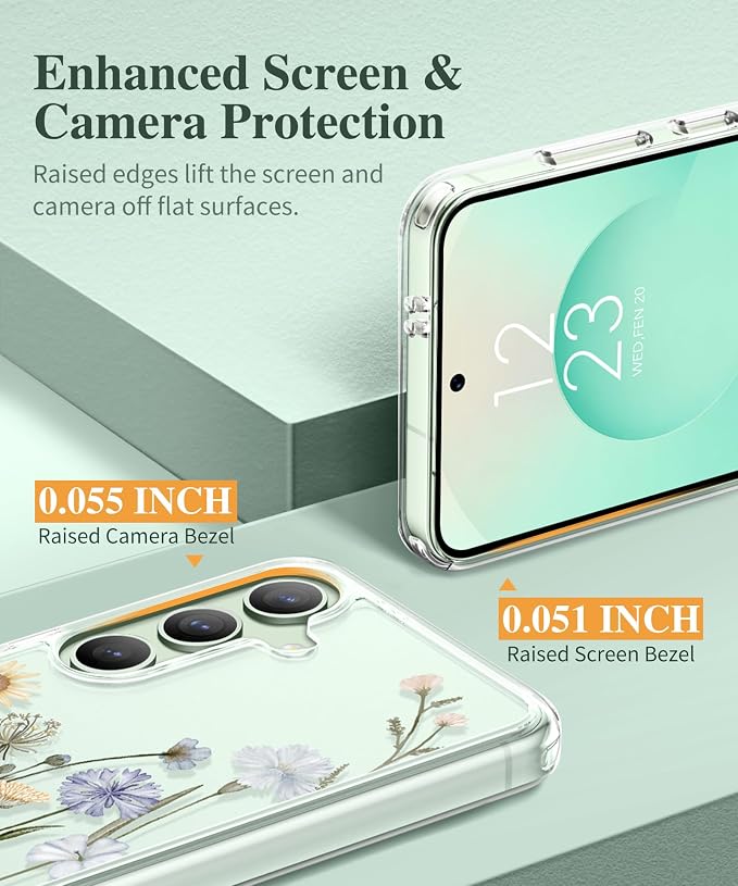 GVIEWIN for Samsung Galaxy S25 Plus Case, Clear Floral Slim Shockproof Protective Women Phone Case, Non-Yellowing, with Screen Protector & Camera Lens Protector for S25 Plus 6.7", Vibrant Spring