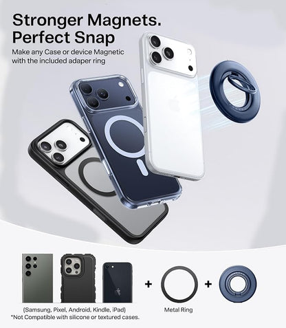 TORRAS 2025 Flagship Magnetic Phone Grip Ring Holder Kickstand [2-Sided Magnetic] [360 Rotation] Fit for MagSafe Accessories for iPhone 17 16 15 14 13 12 11 Samsung, Google, Blue