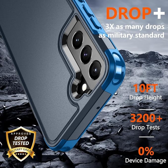 SPIDERCASE Designed for Samsung Galaxy S22 Case, [10 FT Military Grade Drop Protection],2 Pack [Tempered Glass Screen Protector+Camera Lens Protector] Heavy Duty Shockproof Case,Blue
