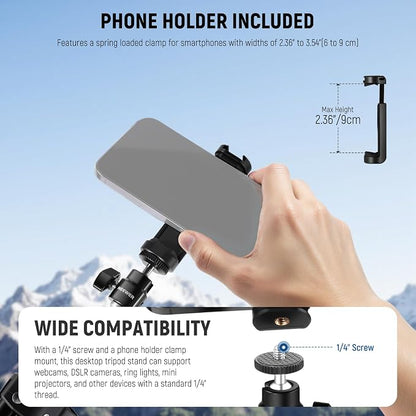 NEEWER Webcam Stand Tripod for Desk, Mini Desktop Tripod with Cell Holder Compatible with Logitech Anker Emeet Webcam Ring Light for Video Recording Live Streaming Zoom Call, ST45B