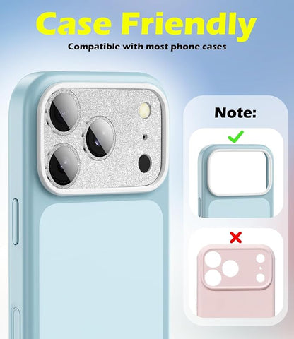 imluckies Compatible with iPhone 17 Pro Camera Lens Protector Bling, Ultra HD Tempered Glass Shiny Diamond Camera Plate Sparkle Screen Protection, 9H Anti-Scratch & Easy Install, Glitter Sliver