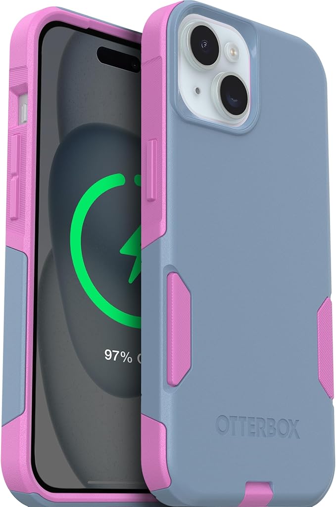 OtterBox iPhone 16e, 15, 14, & 13 Commuter Series Case - Slim & Tough, Pocket-Friendly, with Port Protection - Blue/Pink
