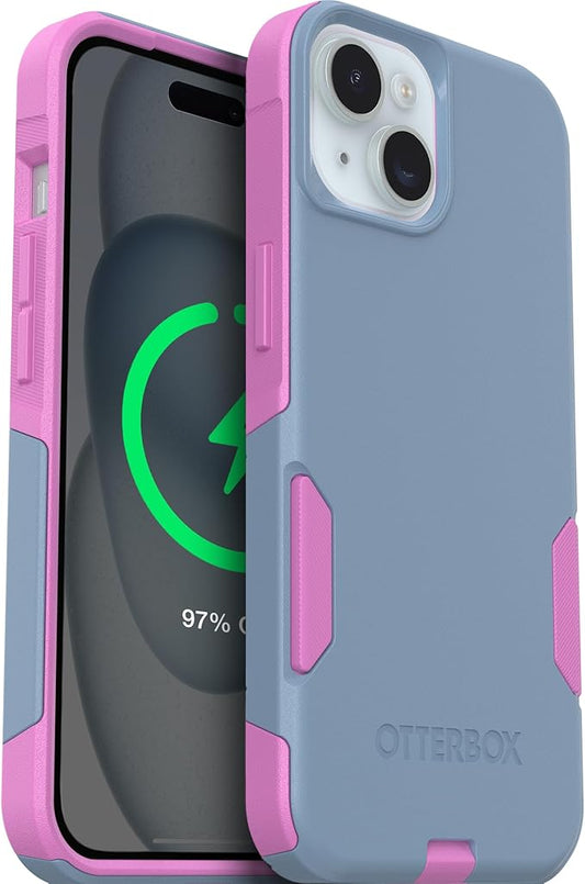OtterBox iPhone 16e, 15, 14, & 13 Commuter Series Case - Slim & Tough, Pocket-Friendly, with Port Protection - Blue/Pink