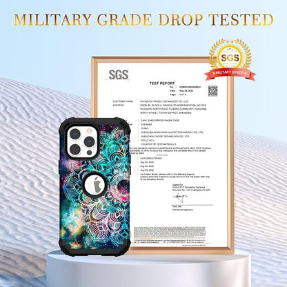 Hocase for iPhone 15 Pro Max Case, Heavy Duty Shockproof Protection Soft Silicone Rubber Bumper+Hard Plastic Hybrid Protective Case for iPhone 15 Pro Max 6.7" 2023 - Mandala in Galaxy