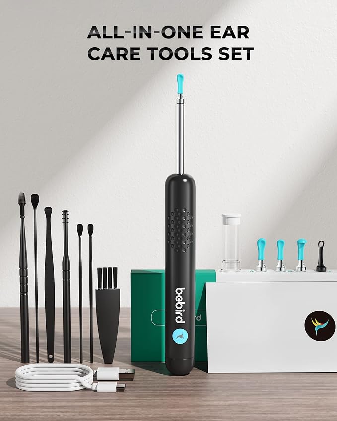 Ear Wax Removal Tool Camera, R1 Upgraded Anti-Fall Off Eartips Ear Cleaner, Wireless Otoscope with 1080P Waterproof Ear Camera, Earwax Removal Kit for iPhone, Android, Black