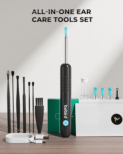 Ear Wax Removal Tool Camera, R1 Upgraded Anti-Fall Off Eartips Ear Cleaner, Wireless Otoscope with 1080P Waterproof Ear Camera, Earwax Removal Kit for iPhone, Android, Black