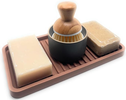Happitasa Silicone Kitchen Sink Organizer Tray, Sponge Holder and Countertop Protector | Bathroom and Kitchen Soap Dish and Dispenser Tray (Mocha, 10"x5.25", 10.4 Ounces)