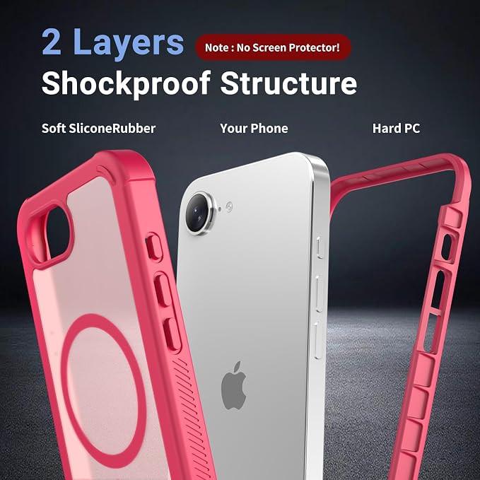 jaroco Magnetic for iPhone 17e Case& iPhone 16e Case, [Compatible with MagSafe][Military Grade Drop Protection][Heavy Duty Protection][Non-Slip][Shockproof] 2-Layer Bumper Phone Case 6.1''-Rose