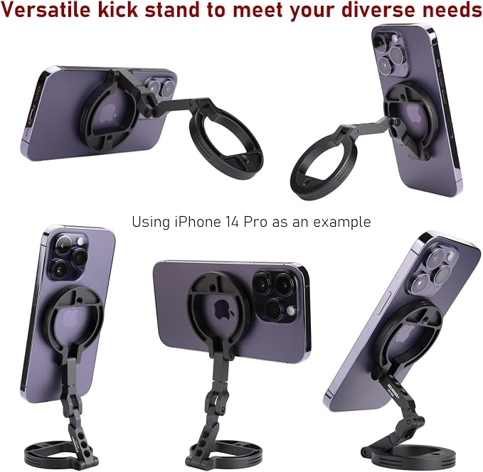 Double Magnetic Ring Phone Holder – Attach to Any Iron Surface | 1/4" Screw Hole | Compatible with iPhone 17/16/15/14/13/12 Pro Max Series & Magnetic Cases (MS-02R)