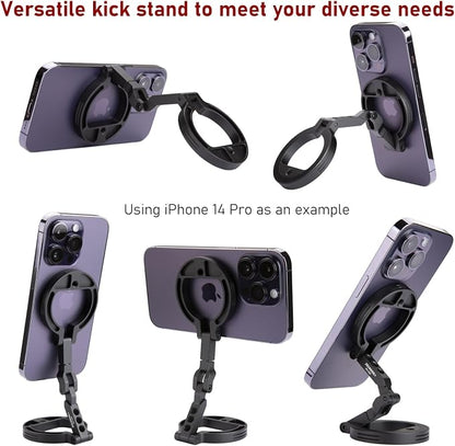 Double Magnetic Ring Phone Holder – Attach to Any Iron Surface | 1/4" Screw Hole | Compatible with iPhone 17/16/15/14/13/12 Pro Max Series & Magnetic Cases (MS-02R)