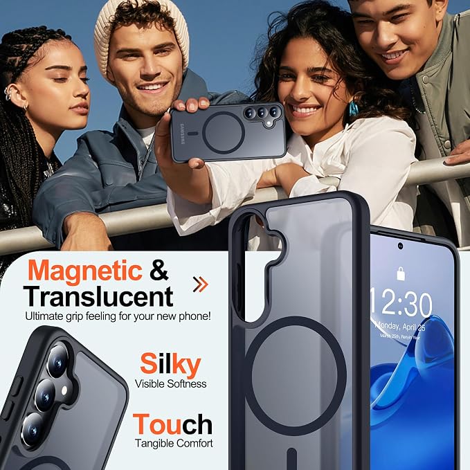 MOZOTER for Samsung Galaxy S25 Plus Case with Magnetic,[Compatible with MagSafe][12Ft Military Dropproof][2*Screen Protector] Translucent Anti-Slip Back Slim Shockproof Case for S25 Plus,6.7"-Black