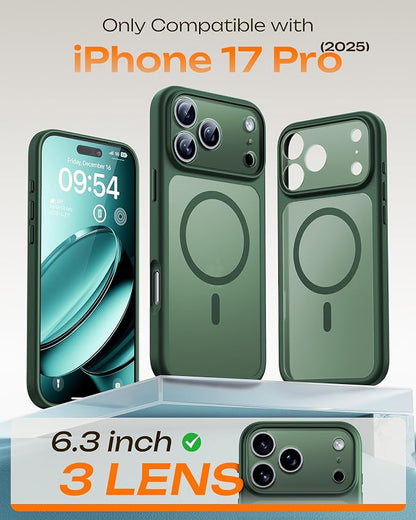 TOCOL for iPhone 17 Pro Case, Compatible with Magsafe Charger, Full Camera Protection, Translucent Matte Phone Case for 17 Pro 6.3 inch (Alpine Green)