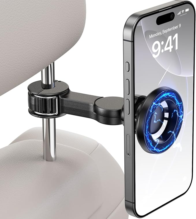 for Magsafe Car Headrest Phone Holder, 6 lb Strong Magnetic Force Headrest Phone Holder Car Mount for All Phone iPhone iPad Travel Accessories with Metal Ring