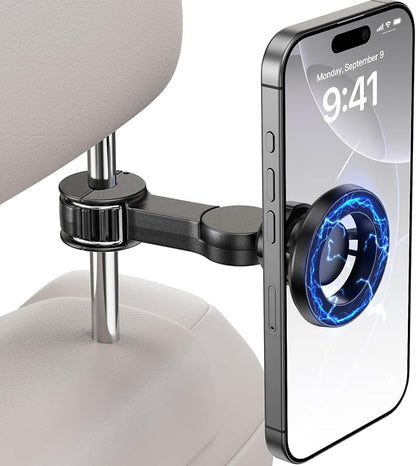 for Magsafe Car Headrest Phone Holder, 6 lb Strong Magnetic Force Headrest Phone Holder Car Mount for All Phone iPhone iPad Travel Accessories with Metal Ring