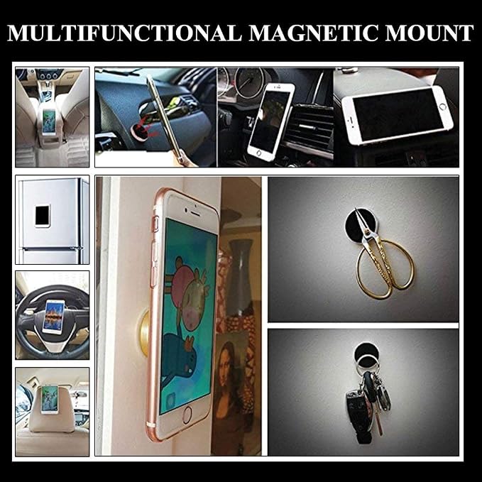 SALEX Magnetic Phone Mounts 2 Pack with 3M Adhesive. Black Flat Cell Phone Holder for Car Dashboard, Truck, Wall, Mirror, Table. Universal Low Profile Stick on Magnet Set