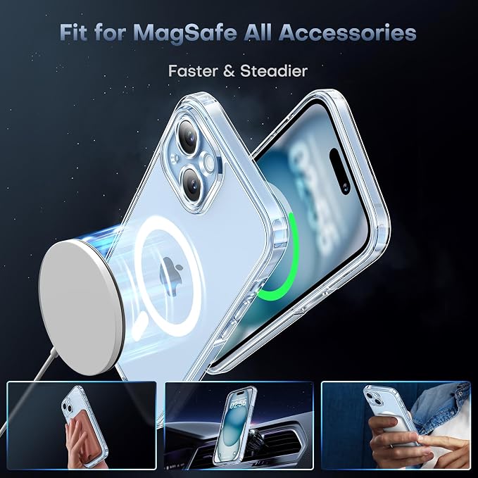 TOCOL Magnetic for iPhone 15 Case Clear, Upgraded Full Camera Protection, Compatible with Magsafe, Drop Protection, Phone Cover for iPhone 15 6.1 inch (Clear)