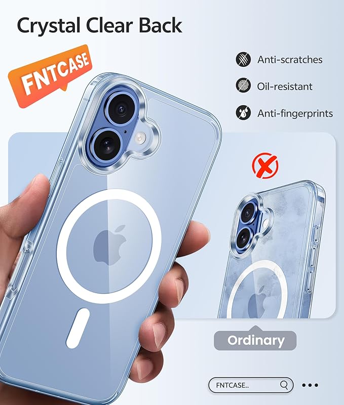 FNTCASE for iPhone 17 Case: [Compatible with Magsafe] [Screen Protector] Anti Yellowing Transparent Clear Magnetic Phone Cover - Military Grade Shockproof Drop Proof Protective Cases - Clear