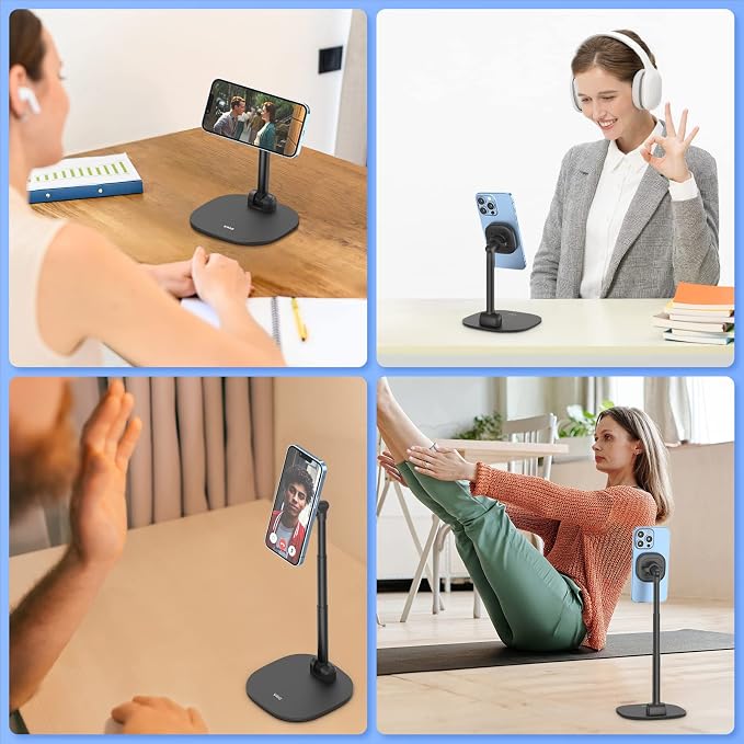 VRIG Magnetic Desk Phone Stand for Office/Home, 360°Rotation Phone Holder with Magnetic Ring Height&Tilt, Adjustable Cell Phone Stand for iPhone 16 15 14 13 12 and More/Android