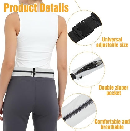 Slim Running Belt with 2 Pockets for women & Men Runners Fanny Pack Phone Holder,Reflective Fanny Pack,Running Gear Accessories with Buckle(Grey)