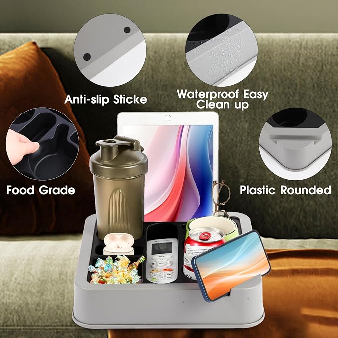 Couch Cup Holder Couch Caddy Couch Tray Cup Holder for Couch,Couch Caddy with Cup Holder for Remote Phone Tablet Beverage Snack (Black).