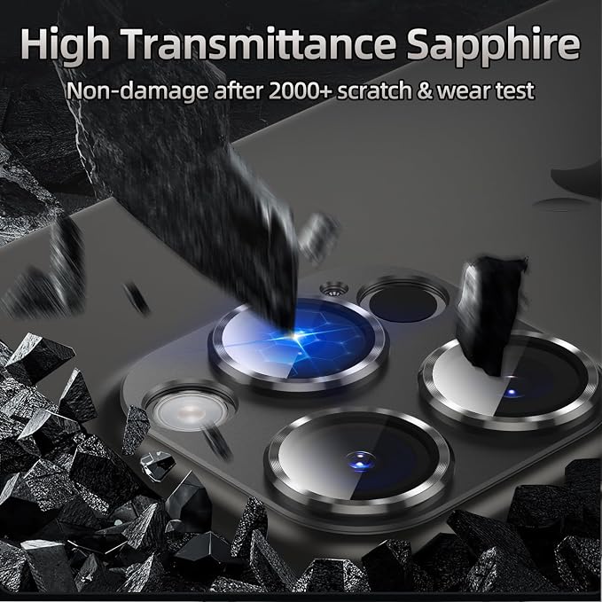 AFARER Camera Lens Protector for iPhone 15 Pro/ ip15 Pro Max, Upgraded 3D Metal Anti-Scratch Camera Cover with 9H Tempered Glass Screen Protector, Lens Cover Film Strong Adsorption -Black