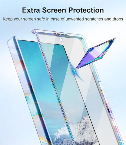 Btscase for Samsung Galaxy Z Fold 8 Ultra Case,Built in Front Screen Protector,[Compatible with MagSafe] Marble Hard PC Slim Shockproof Full Body Drop Protective Case for Z Fold 8 Ultra, Blue Gold