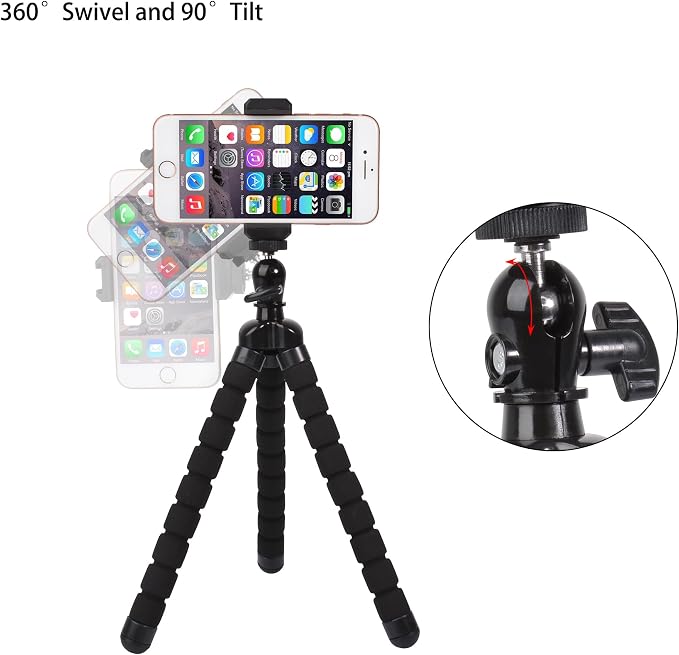 Phone Mini Tripod, Ruittos Premium Flexible Mobile Phone Tripod Stand Compatible with iPhone Samsung Go Pro, Small Digital Camera, Black