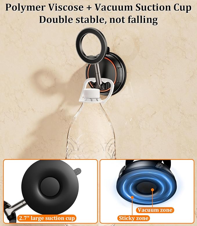 Vacuum Suction Cup Phone Mount,Hands-Free Magnetic Shower Cell Phone Holder,Adjustable Phone Suction Grip for Mirror/Car Dashboard/Gym,Compatible with MagSafe iPhone 16/15/14/13/12 (X20)