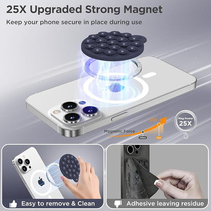 Magnetic Suction Cup Phone Mount with MagSafe, Silicone Hands-Free Grip Holder for iPhone Case and Android, Mirror Shower Phone Stand for Makeup FaceTime Gym Kitchen Bathroom, Midnight Blue