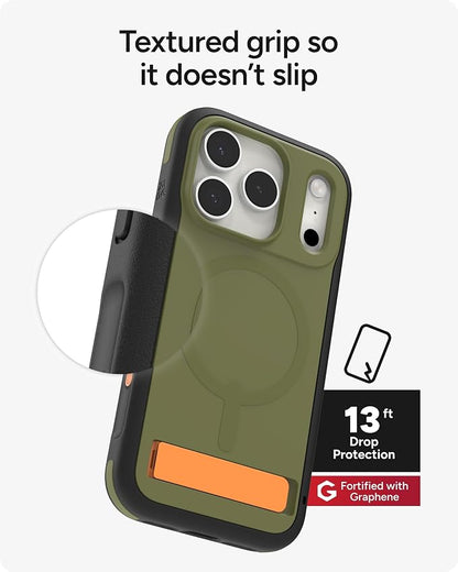 ZAGG Sedona Snap Case with Kickstand for iPhone 17 Pro - Green Sea Kelp, Drop Protection (13ft/4m), Multi-Layer Protection, with Camera Button, MagSafe Phone Case with Impact-Absorbing Bumpers