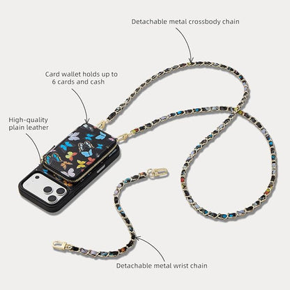 ZVE for iPhone 17 Pro Wallet Case with Card Holder, RFID Blocking Crossbody Chain Phone Cover for Women 6.3" Butterfly