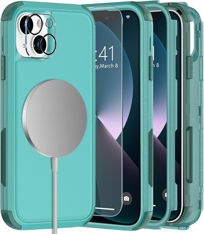 Diverbox for iPhone 13 Phone Case,iPhone 13 Magnetic Case [with Screen Protector & Camera Lens Protector ] Heavy Duty Phone Case for iPhone 13 (Magnetic Teal)