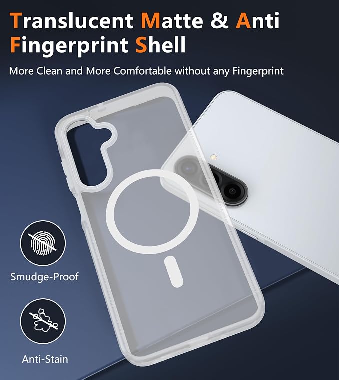 FNTCASE for Galaxy A26 5G Phone Case: Magnetic Matte Translucent Military Grade Drop Protection Cell Phone Cover - Slim Rugged Durable Shockproof Protective for Samsung A26 Cases - White