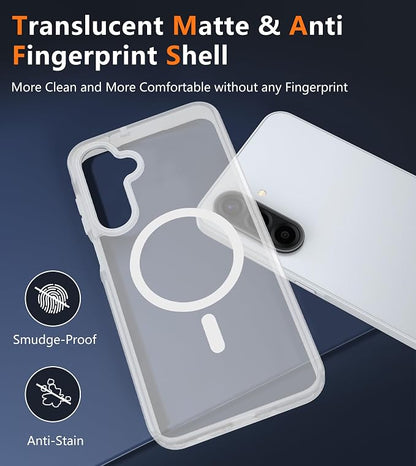 FNTCASE for Galaxy A26 5G Phone Case: Magnetic Matte Translucent Military Grade Drop Protection Cell Phone Cover - Slim Rugged Durable Shockproof Protective for Samsung A26 Cases - White