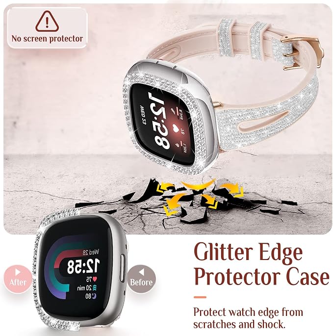 Bling Thin Band for Fitbit Sense/Fitbit Versa 3 Bands for Women Silicone Glitter Strap Accessories Compatible with Fitbit Sense 2/Versa 4 (Silver, Fitbit Sense/Versa 3)