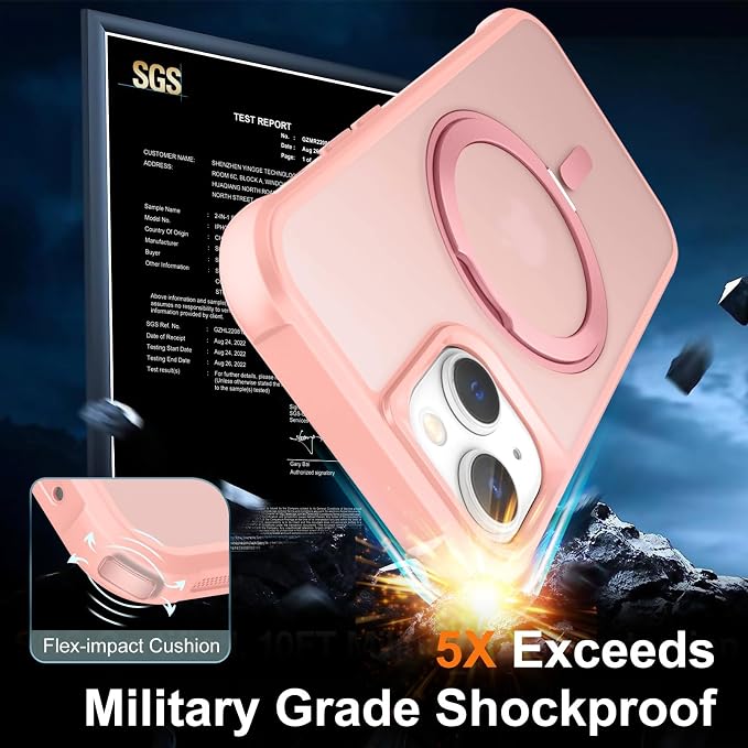 360° Magnetic Swivel Ring for iPhone 15 Plus case, Built-in Metal Stand and Ring Holder, Magsafe Compatible, Military Grade Protection, Shock and Vibration Resistant- Pink