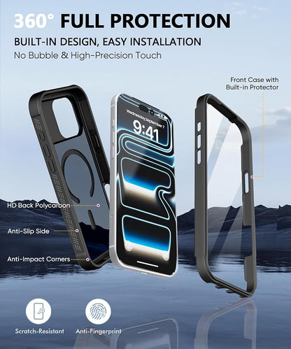 Compatible with iPhone 17 Pro Case Black, Built-in Screen Protector, [Compatible with MagSafe] Full Body Rugged Phone Case, Shockproof Protective Magnetic Cover for 17Pro 6.3" (Black)