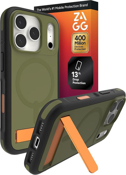 ZAGG Sedona Snap Case with Kickstand for iPhone 17 Pro - Green Sea Kelp, Drop Protection (13ft/4m), Multi-Layer Protection, with Camera Button, MagSafe Phone Case with Impact-Absorbing Bumpers