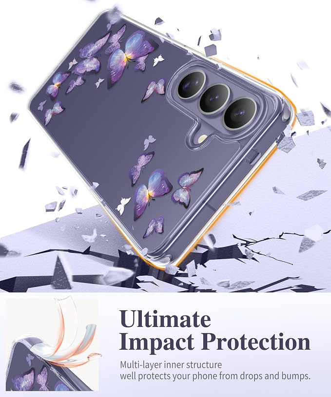 GVIEWIN for Samsung Galaxy S26 Plus Case, Clear Floral Slim Shockproof Protective Women Phone Case, Non-Yellowing, with Screen Protector&Camera Lens Protector for S26 Plus 6.7", Alluring Butterfly